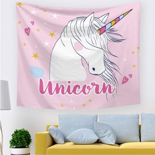 2021 Pink Unicorn Tapestry Cute Animal Girls Room Decor Tapestries Watercolor Unicorn Horse With Flowers Feather Wall Art Hippie
