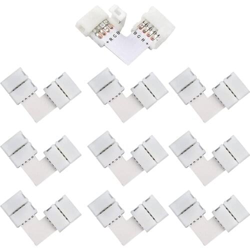 4 Pin 10mm L Shape Led Connector RGB LED Light Strip Connectors 90 Degree Corner Connectors For SMD 3528 5050 2835 Light Bar