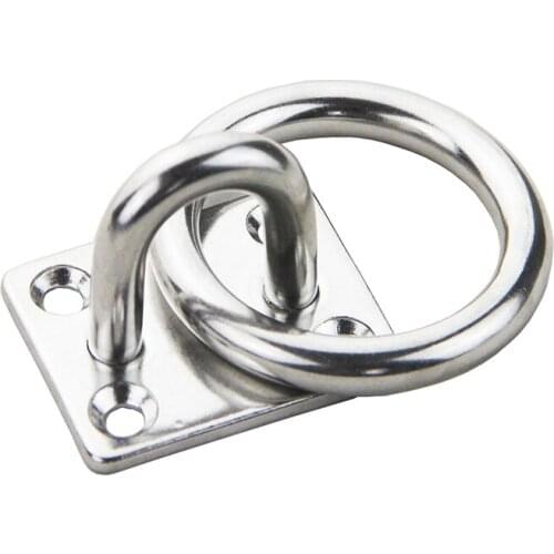 4PCS 316 Stainless Steel Square Eye Plate 6MM Eye Hook + Ring for Marine Boat