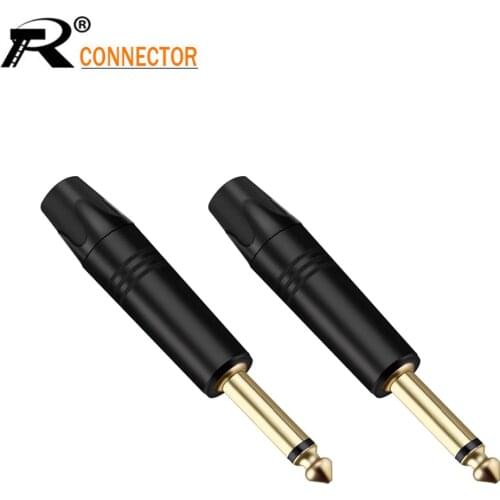 4pcs/2pairs 6.35mm Jack Audio Plug 6.35mm Mono Microphone Assembly Connector Black & Red