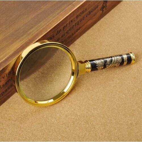 8X 90mm Elegant Packaging Hand Magnifier Metal Shank Dragon Design Magnifying Glass Jewelry Read Nature Loupe Observation