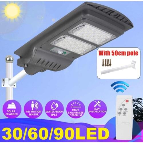 90 LED Solar Street Light with 50cm Pole 2000LM Wall Lamp PIR Motion Sensor Security Lamp for Outdoor Garden Plaza 40W/80W/120W