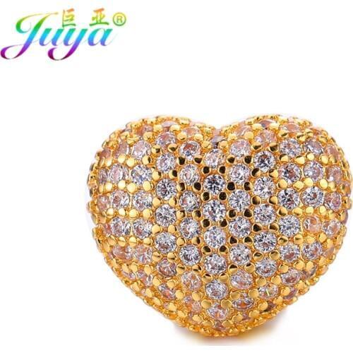 Juya Ali Moda Hollow Charm Beads Supplies Micro Pave Zircon Heart Beads For Women Natural Stones Pearls Jewelry Making