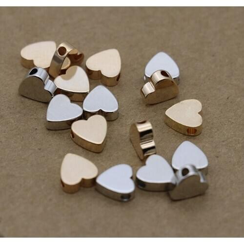 Mibrow 50pcs 8mm Heart Shape Charm Beads fit Bracelet KC Gold Rhodium Copper Spacer Loose Bead for DIY Jewelry Making Fingdings