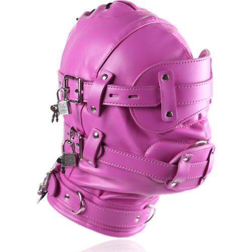 Head Cover Mask with Penis Dildo Eye Mask PU Leather Mask Bdsm Bondage Hood Sex Toys for Couples