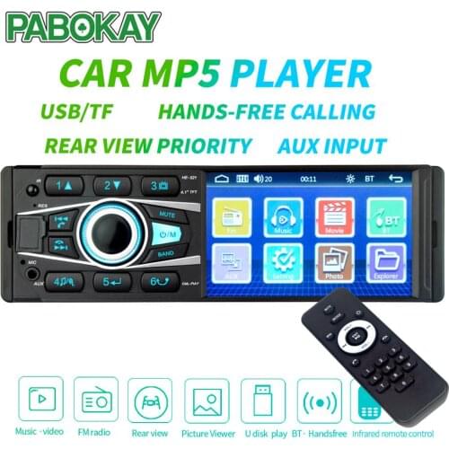 HE521 4.1Inch Single DIN Bluetooth Car AM FM Radio Stereo USB AUX Input In Dash Head Unit MP5 Player with Microphone