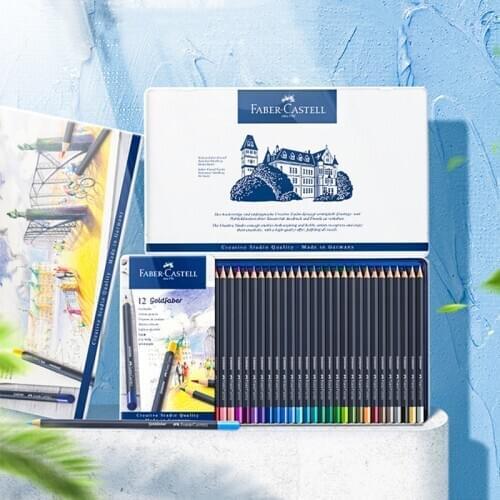 Faber Castell 1147 Goldfaber Oily Colored Pencil Blue Iron Box 12/24/36/48 Colors Professional Lapis De Cor Pencils Art Supplies