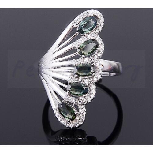 Sapphire ring Natural real blue sapphire 925 sterling silver Free shipping Finger rings 4*6mm 0.6CT*5pcs gems #T18061405