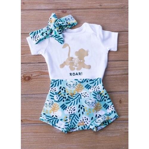 FOCUSNORM 0-24M 3pcs Infant Baby Boys Girls Clothes Sets Cartoon Animal Printed Short Sleeve Romper Shorts Headband