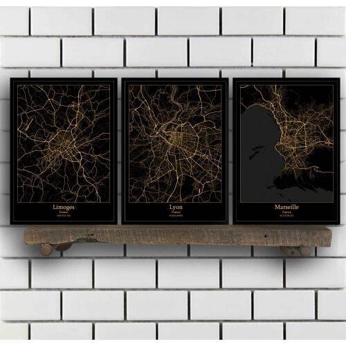 Limoges Lyon Marseille Montpellier Nantes Nice Rennes Strasburg Toulouse Tours France Map Poster