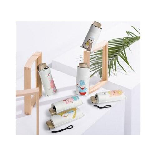 Small portable mini pocket rain umbrella five folding black coating sunscreen and UV protection women sunny and rainy umbrella