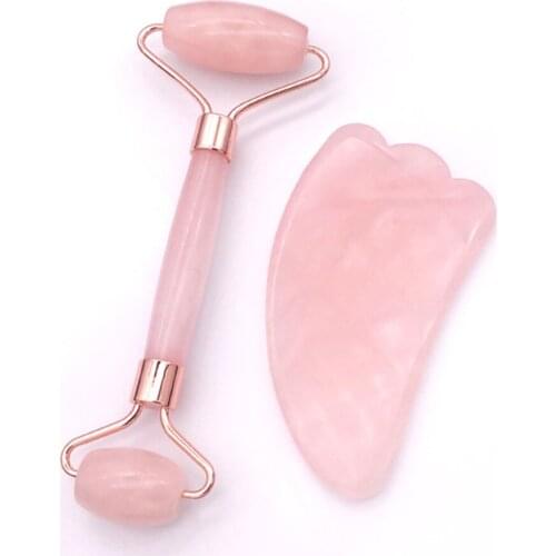 Rose Quartz Scraping Board + Massager Natural Crystal Gemstone Facial Massage SPA Gifts Muscle Relax Face Skin Care Tool GuaSha