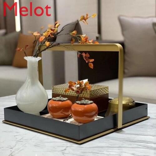 Chinese Style Metal Cabas Tray Storage Box Iron Craft Decorations Stylish Simple Living Room Hand-Carried Box Soft Decoration