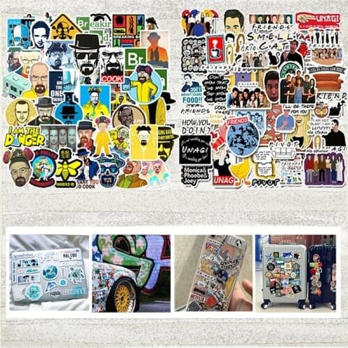 50PCS Classic Movie and TV Show Breaking Bad&Friends Doodle Fun Stickers For Laptop Bike Suitcase Waterproof Stickers