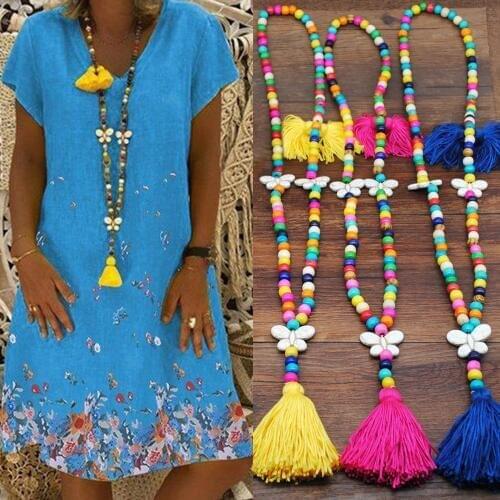 Yumfeel New 5 Colors Tassel Butterfly Necklace Women Handmade White Butterfly Color Wood Beads Pendants Necklace Women Jewelry
