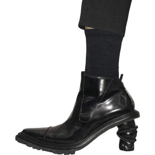 New Fashion Ankle Boots Woman High Quality Strange Style High Heels Black Patent Leather Party Motorcycle Boots Zapatos De Mujer