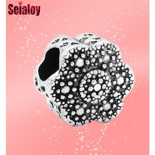 Seialoy New Silver Color Flowers Beaded Fit Brands Charm Bracelet & Necklace Jewelry 2020 New Round Accessories Beads