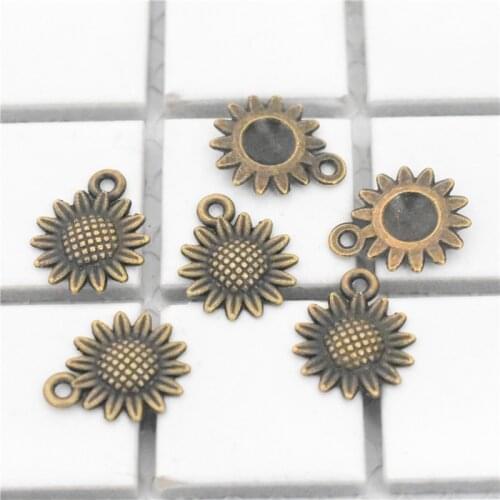 19x15mm 30pcs/Lot Antique Bronze Plated Sunflower Charms Pendant DIY Handmade Jewelry Accessories Wholesale
