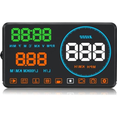 Windshield Proejctor Car Head Up Display HUD OBD2 HD Speed RPM Fuel Consumption Driving Time with Alarm Buzz
