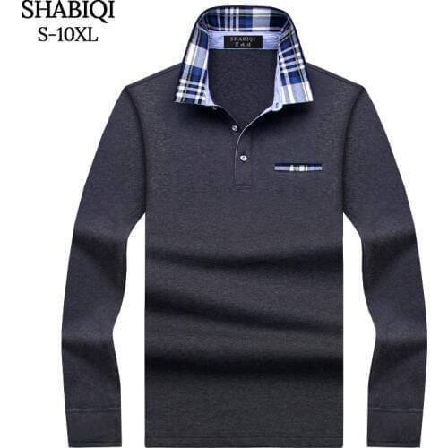 SHABIQI Casual cotton Men Polo Shirt Mens Long Sleeve Solid Polo Shirts Camisa Polos Tops Tees Plus size 6XL 7XL 8XL 9XL 10XL