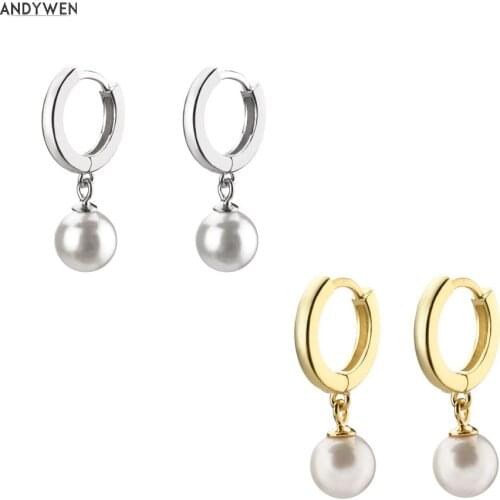 ANDYWEN 925 Sterling Silver Gold Hoops Drop Pearl Earring Hand Made Loops Long Fashion Women 2021 Clips Luxury Jewelry