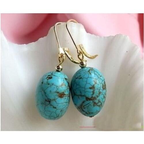 New Arrival Favorite Pearl Jewelry 15x19mm Natural Ellipse Turquoise Dangle Earring 14k/20 Gold Drop Earrings Charming Lady Gift