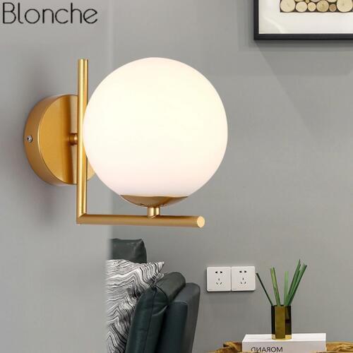 Modern Nordic Glass Ball Wall Lamps Bedroom Gold Led Wall Sconce Mirror Light Fixture Industrial Lamp for Home Loft Decor E27