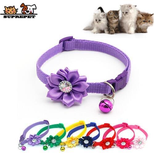 SUPREPET Pet Cat Collar Flower Bell Diamond Dog Cat Collar Adjustable Easy Wear Buckle Lovely Cat Necklace Cat Accessories