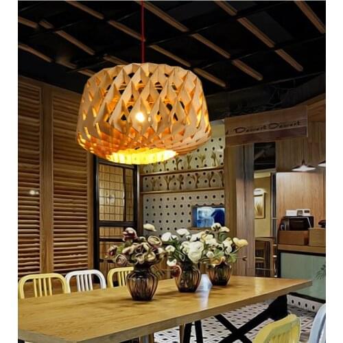 Vintage China Wood Pendant Light Loft CreativeWooden Lantern for Dinning Room Restaurant Bar Cafe Decoration