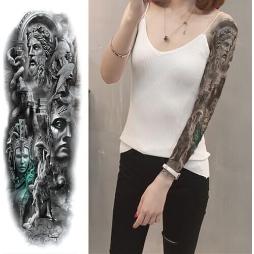Waterproof Temporary Tattoo Sticker Snake Medusa Greek Mythology Roman Soldier Full Arm Fake Tatto Flash Tatoo for Men Women