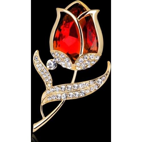 High Quality Luxury Red Flower Crystal Large Rhinestone Brooch For Women & Girls Christmas Gifts Jewelry