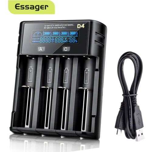 Essager 18650 Battery Charger Universal Rechargeable USB Battery Charger For 18650 26650 21700 18350 AA AAA lithium Batteries