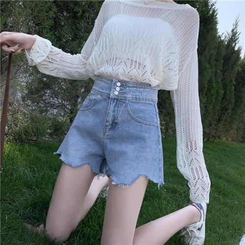 Irregular Women Denim Shorts Streetwear 2021 Summer High Waist Loose Jeans Plus Size 5XL Female Raw Edge Casual A-line Hot Pants