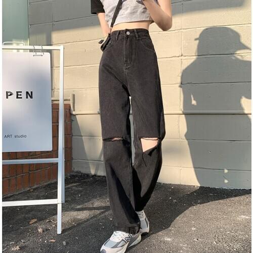 JMPRS Black Hole Women Jeans Fashion Loose Spring Denim Wide Leg Pants Streetwear High Waist Korean Straight Ripped Jeans New