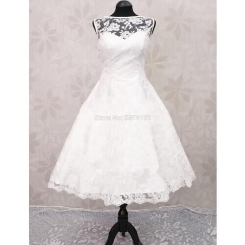 1922 Noble Simple Ivory Boat-Neck Dropped A-Line Tea-Length Short Wedding Dresses/Women Gowns Lace Beach Skirt Free Shipping