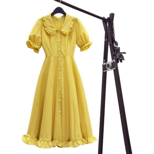 2021 New fashion summer plus size slim dress for women large short sleeve loose casual Yellow black dresses