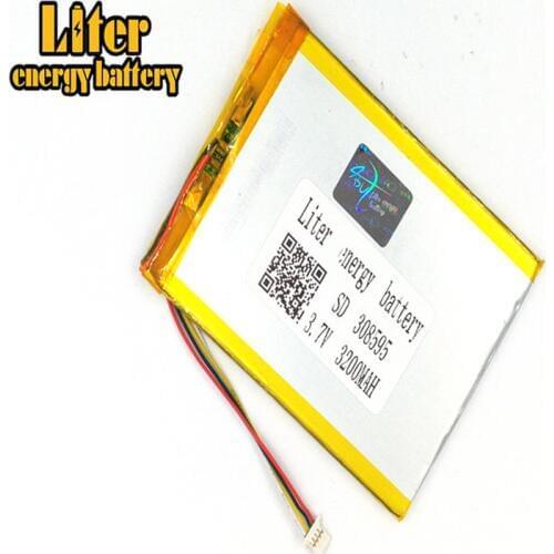 1.0MM 4pin connector 308595 3.7V 3200mah tablet pc 7 inch lipo batteries rechargeable lithium ion polymer batteries