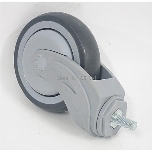3-inch furniture caster Medical Full plastic screw rod universal TPR caster swivel Medical bed chair Equipment wheel brake