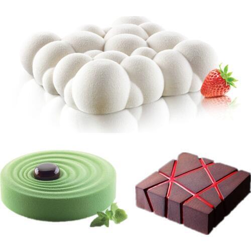 3PCS Grid Block Clouds Ripple 3D Mousse Cake Moulds For Ice Creams Chocolates Cake Mold Pan Bakeware Geometric shapes