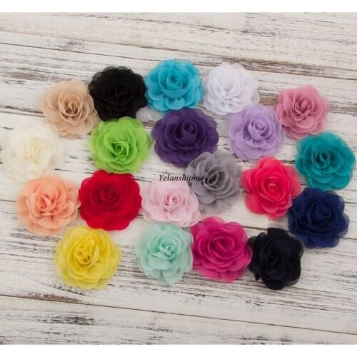 30 pcs/lot 20 colors 8.5 cm Chiffon Petals Poppy Flower Hair Clips Rose Fabric Hair Flowers For Craft Hair Accessories Headband