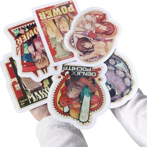 8pcs/set Chainsaw Man Stickers Big Size Denji Pochita Makima Power Book Suitcase Phone Laptop Sticker 12.5*10cm