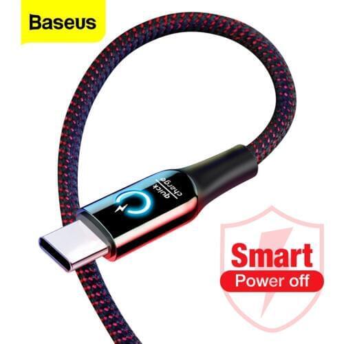 Baseus 3A Smart Power Off USB Type C Cable Quick Charger Type-c Cable For Samsung S10 S9 Note 10 Oneplus 7 6t 6 USB-C USBC Cable