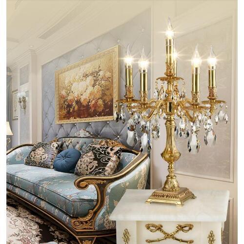 Free Shipping Decorative 100% Copper Table Lamp Luxury Crystal Table Lamp European Style Bedroom Bedside Lighting Fixture Lamp