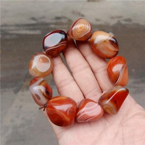 Natural red agate bracelet irregular shape jade bracelets bangles genuine hand-carved Men round beads jade jewelry