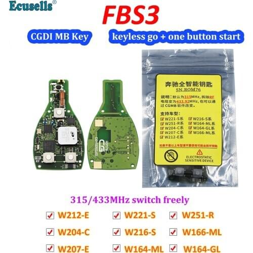 CGDI One Start Keyless Go FBS3 smart Be Key for Benz W204 W207 W212 W164 W166 W221 3/4 Button pcb Works with CGDI MB Prog