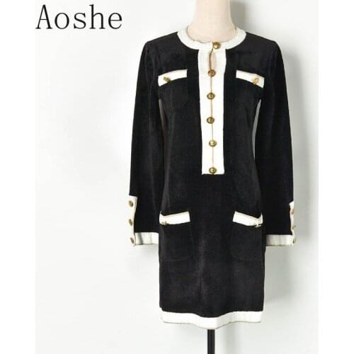 Black White Casual Female Jumper Dress 2020 Autumn Winter Crew Neck Long Sleeve Loose Straight Sweater Dress Women Knitted Dress