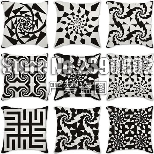 Black White Geometric Pattern Cotton Linen Throw Pillow Cushion Cover Car Home Sofa Bed Decorative Pillowcase Pillows Cojin