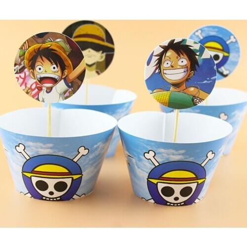 Kids Boys Favors Birthday Events Party One Piece Theme Cartoon Cake Toppers Decorations Baby Shower Cupcake Wrappers 12pcs/lot