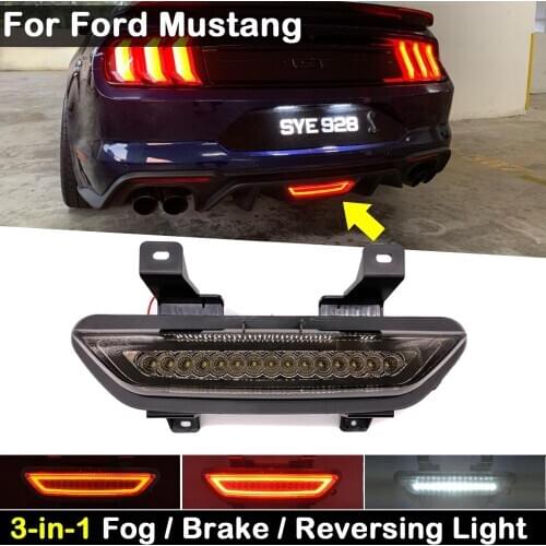 For Ford Mustang 2015-2018 3-In-1 Smoked Lens LED Red Brake Light Rear Fog Lamp White Revering Lights Backup Light