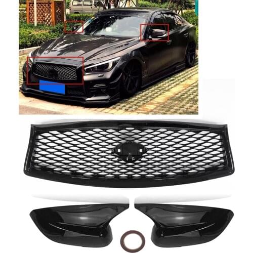 Fits For Infiniti Q50 2014-2017 All Models Glossy Black Upper Front Bumper Hood Grille Grill & Car Rear View Mirror Cover Caps